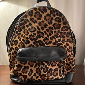 J.Crew Black Backpack - Real Leather w/ Leopard Cow Hide on the Front